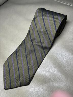 Brooks Brothers Makers Men’s 100% Silk Tie Green Blue Stripes Flaw BB4
